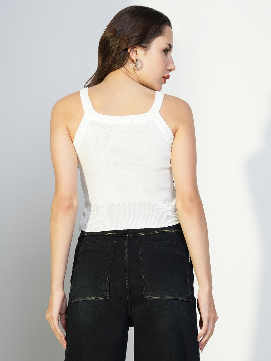 Women Embellished White Fitted Crop Top