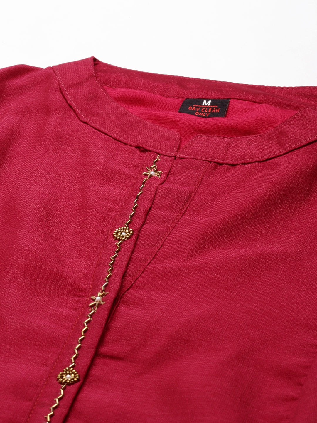 Women's Mandarin Collar Embellished Burgundy Anarkali Kurta