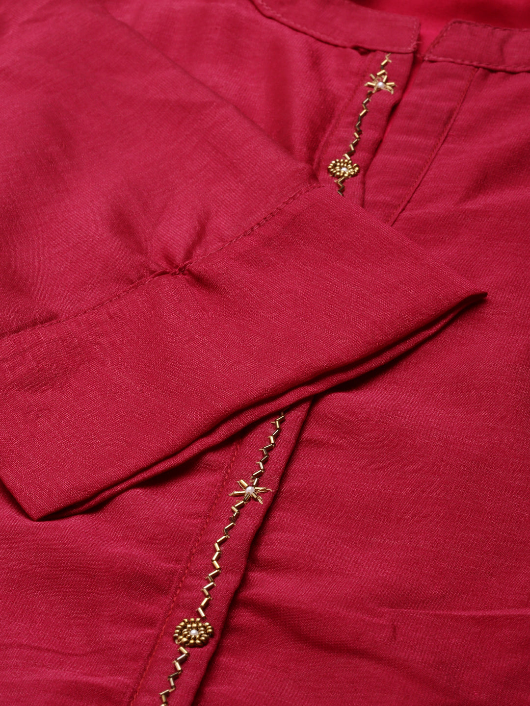 Women's Mandarin Collar Embellished Burgundy Anarkali Kurta