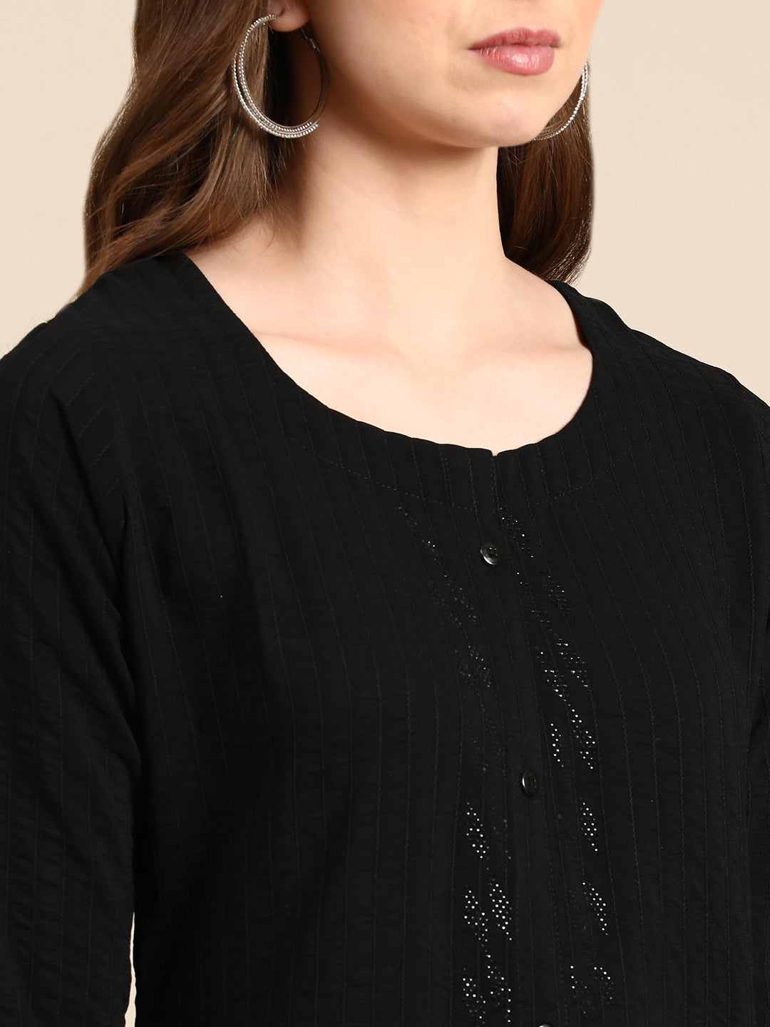 Women Scoop Neck Solid Black Straight Kurta