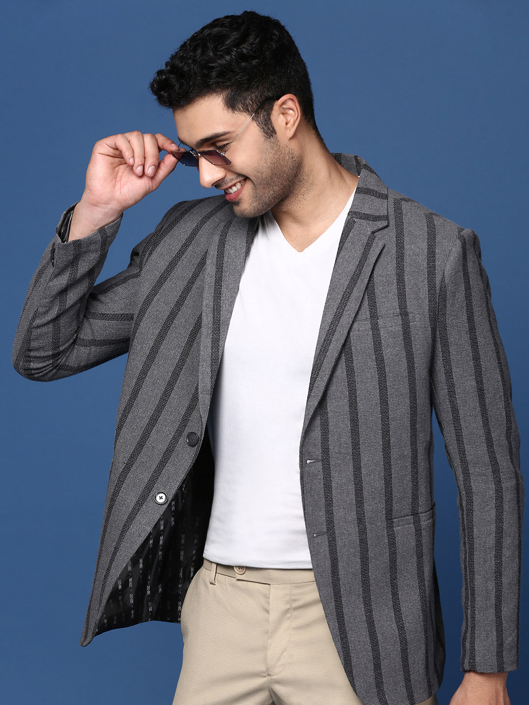 Men Charcoal Slim Fit Single Breasted Blazer