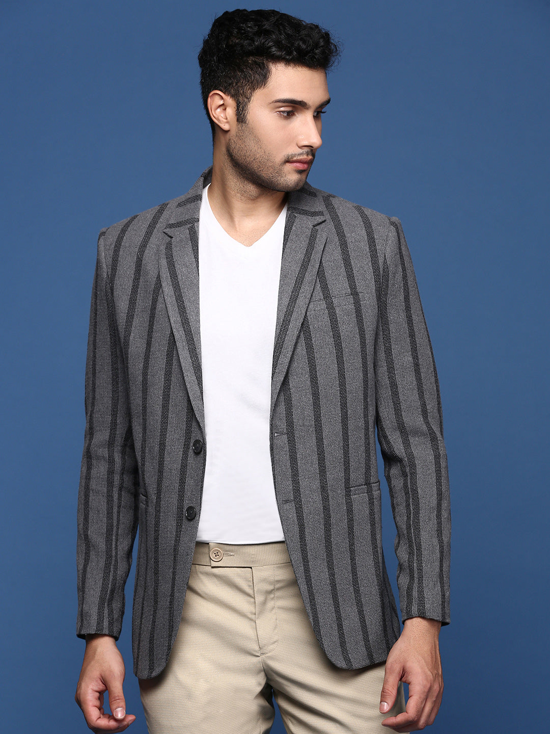 Men Charcoal Slim Fit Single Breasted Blazer