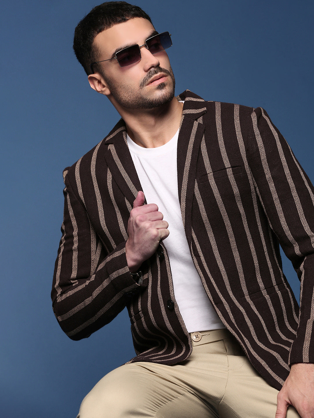 Men Brown Slim Fit Single Breasted Blazer