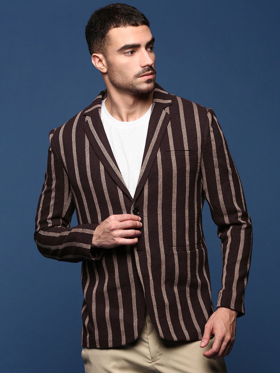 Men Brown Slim Fit Single Breasted Blazer