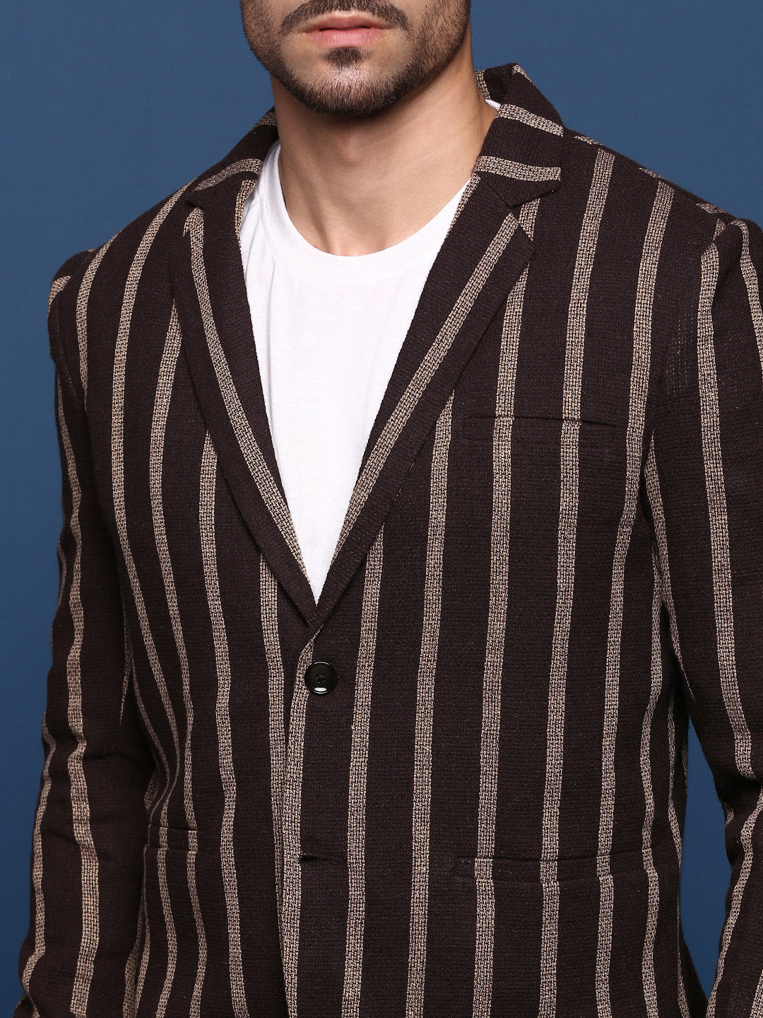 Men Brown Slim Fit Single Breasted Blazer