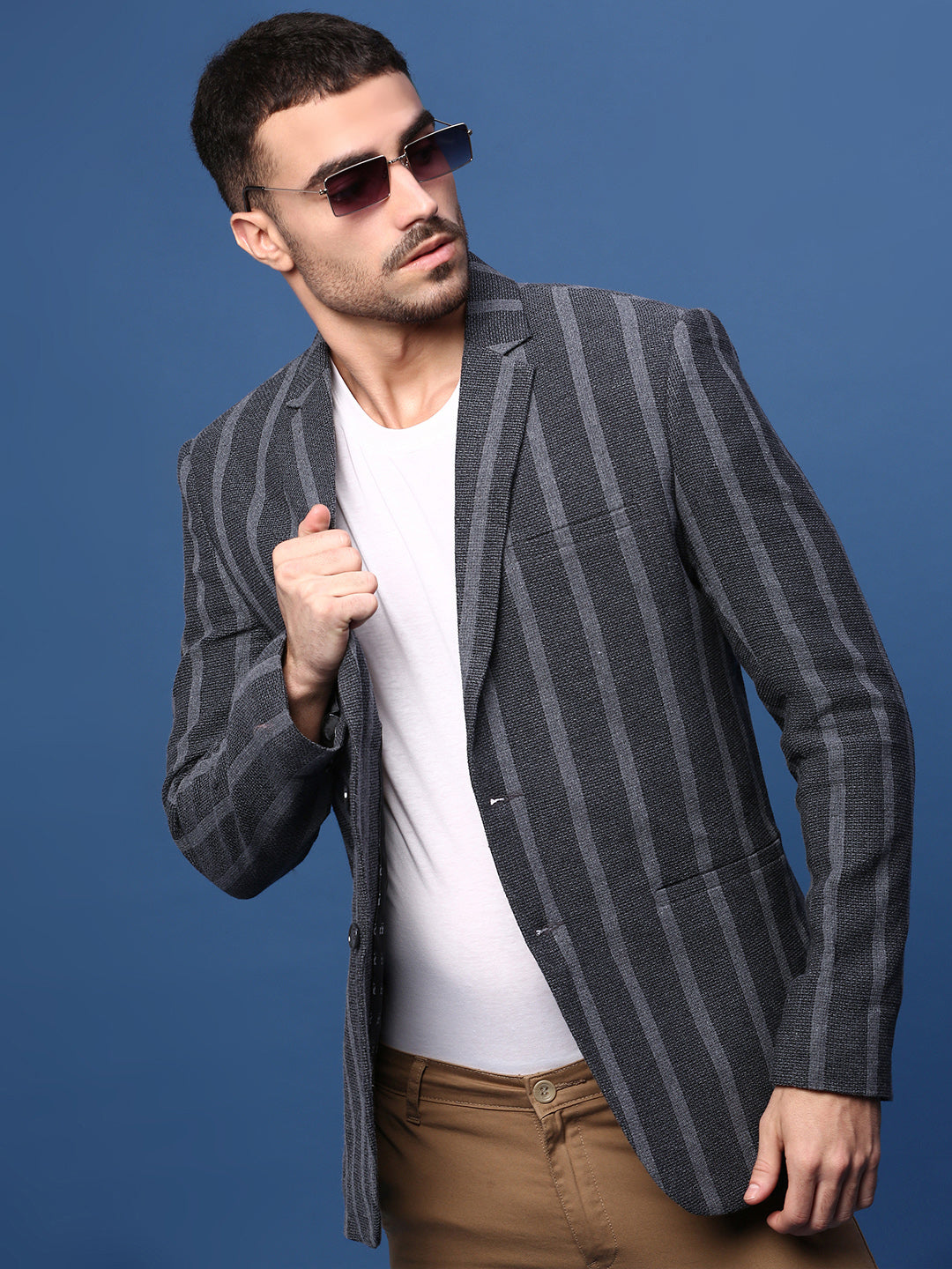 Men Charcoal Slim Fit Single Breasted Blazer