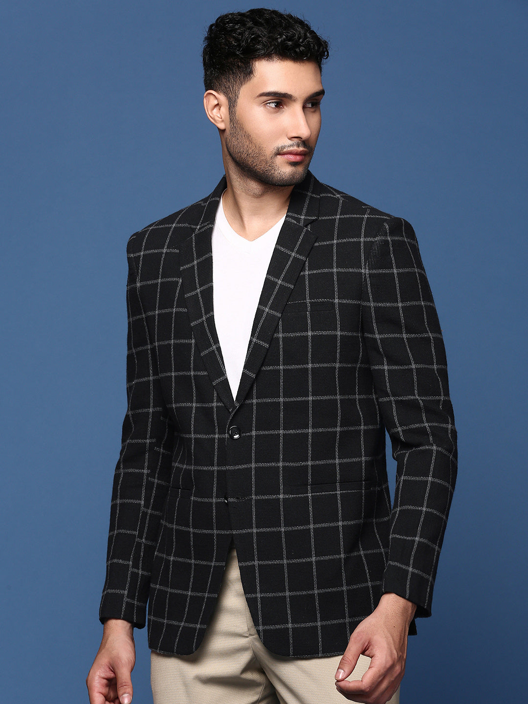 Men Black Slim Fit Single Breasted Blazer