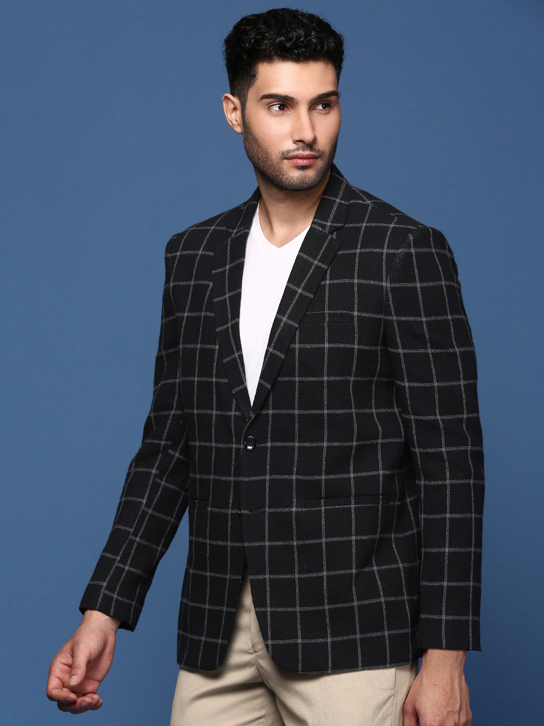 Men Black Slim Fit Single Breasted Blazer