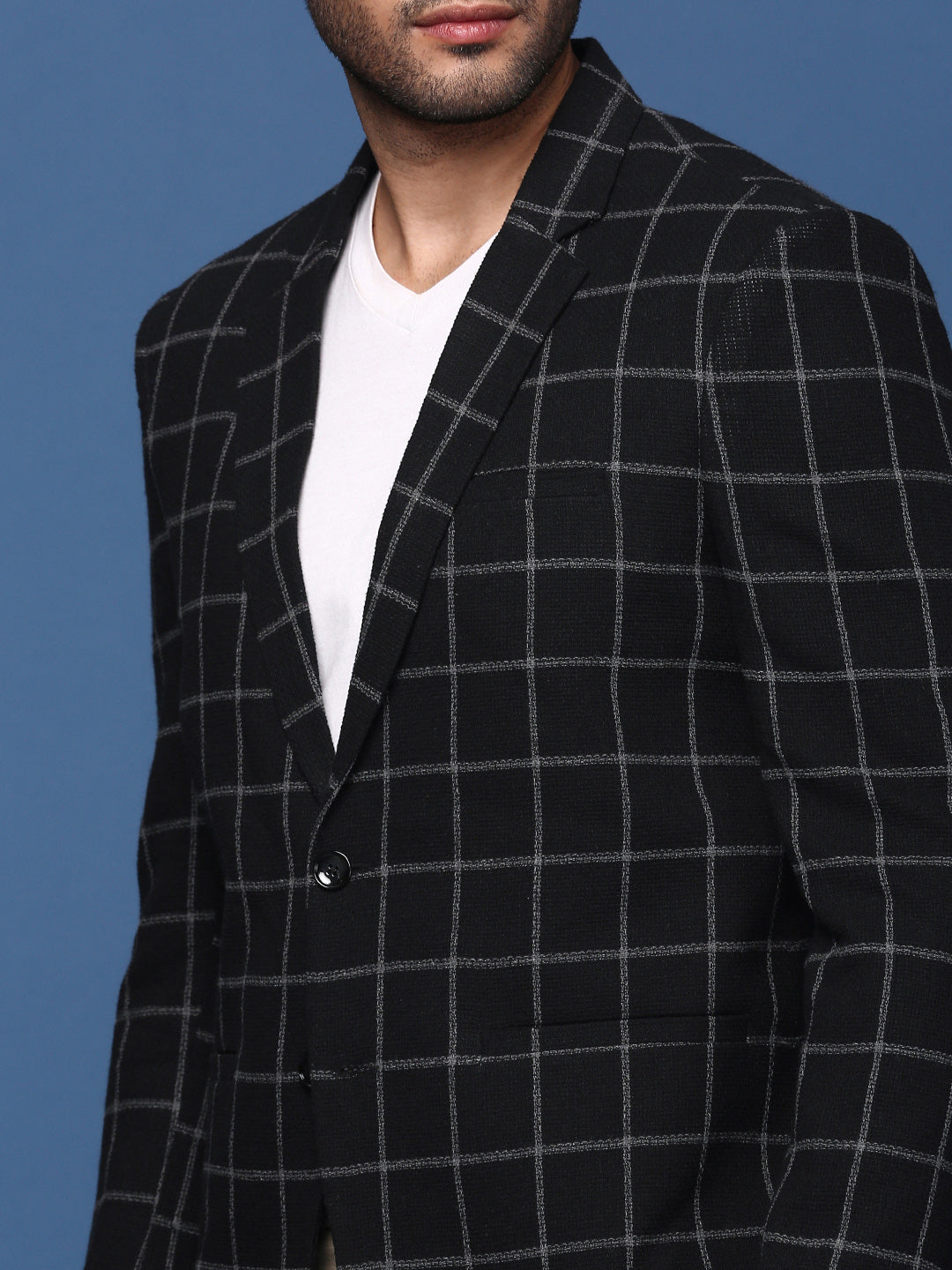 Men Black Slim Fit Single Breasted Blazer