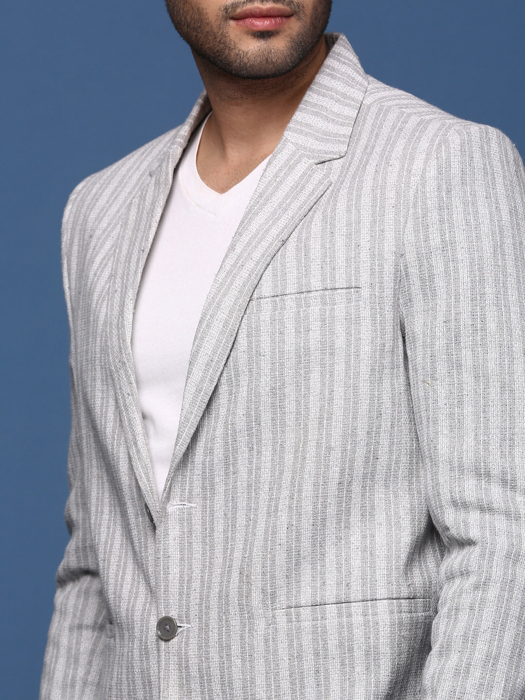 Men Grey Slim Fit Single Breasted Blazer