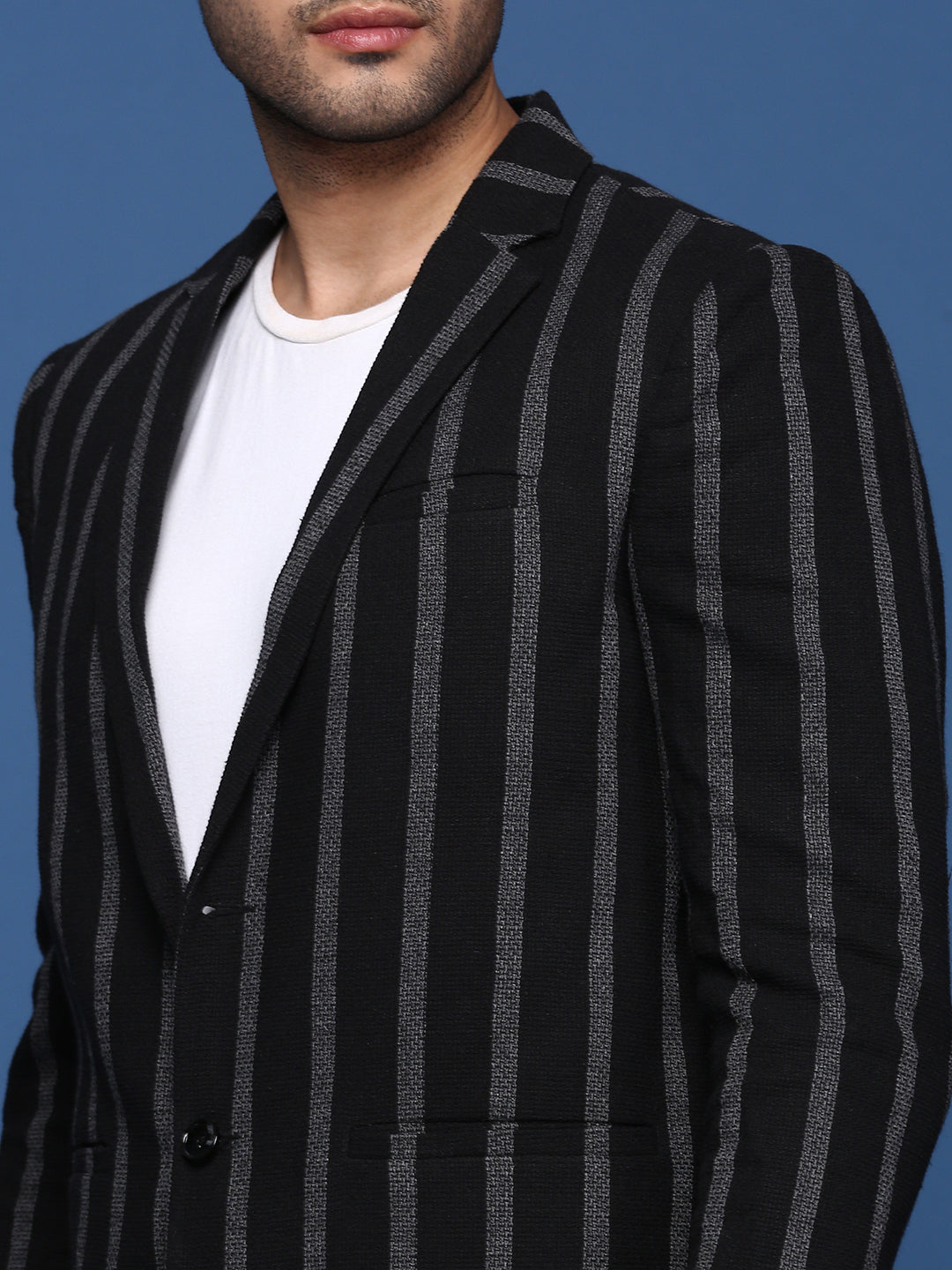 Men Black Slim Fit Single Breasted Blazer