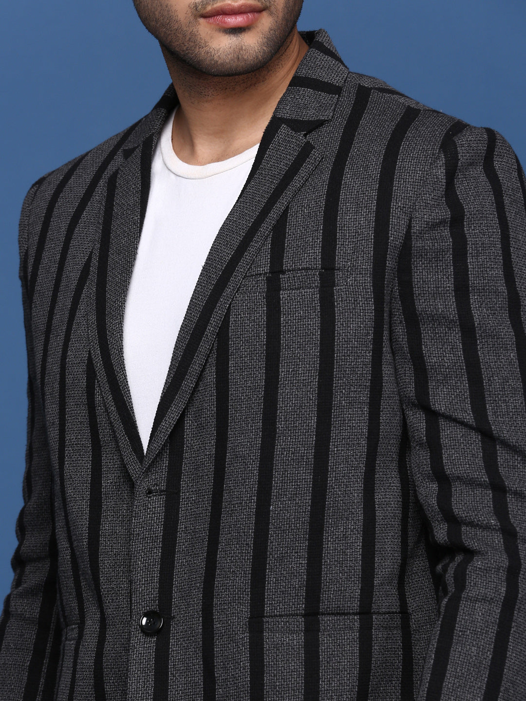 Men Charcoal Slim Fit Single Breasted Blazer