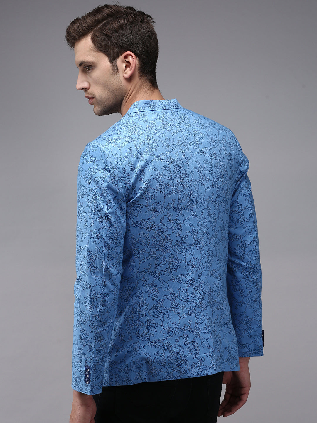 Men Blue Printed Single Breasted Blazer