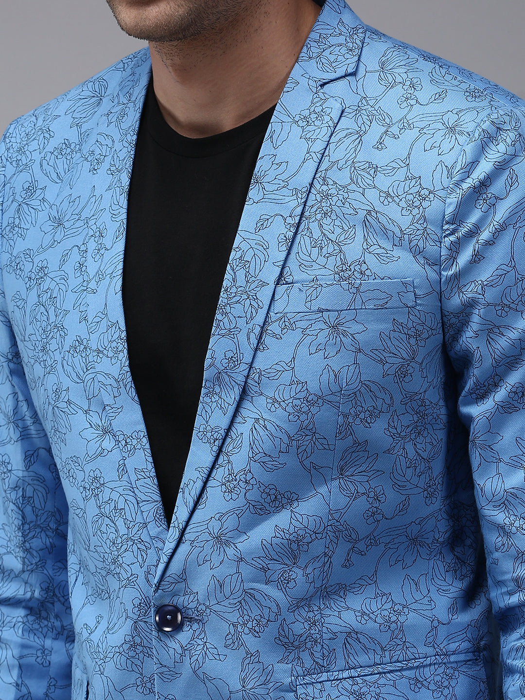 Men Blue Printed Single Breasted Blazer