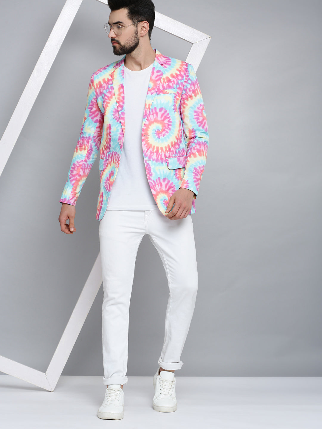 Men Mandarin Collar Printed Multi Blazer