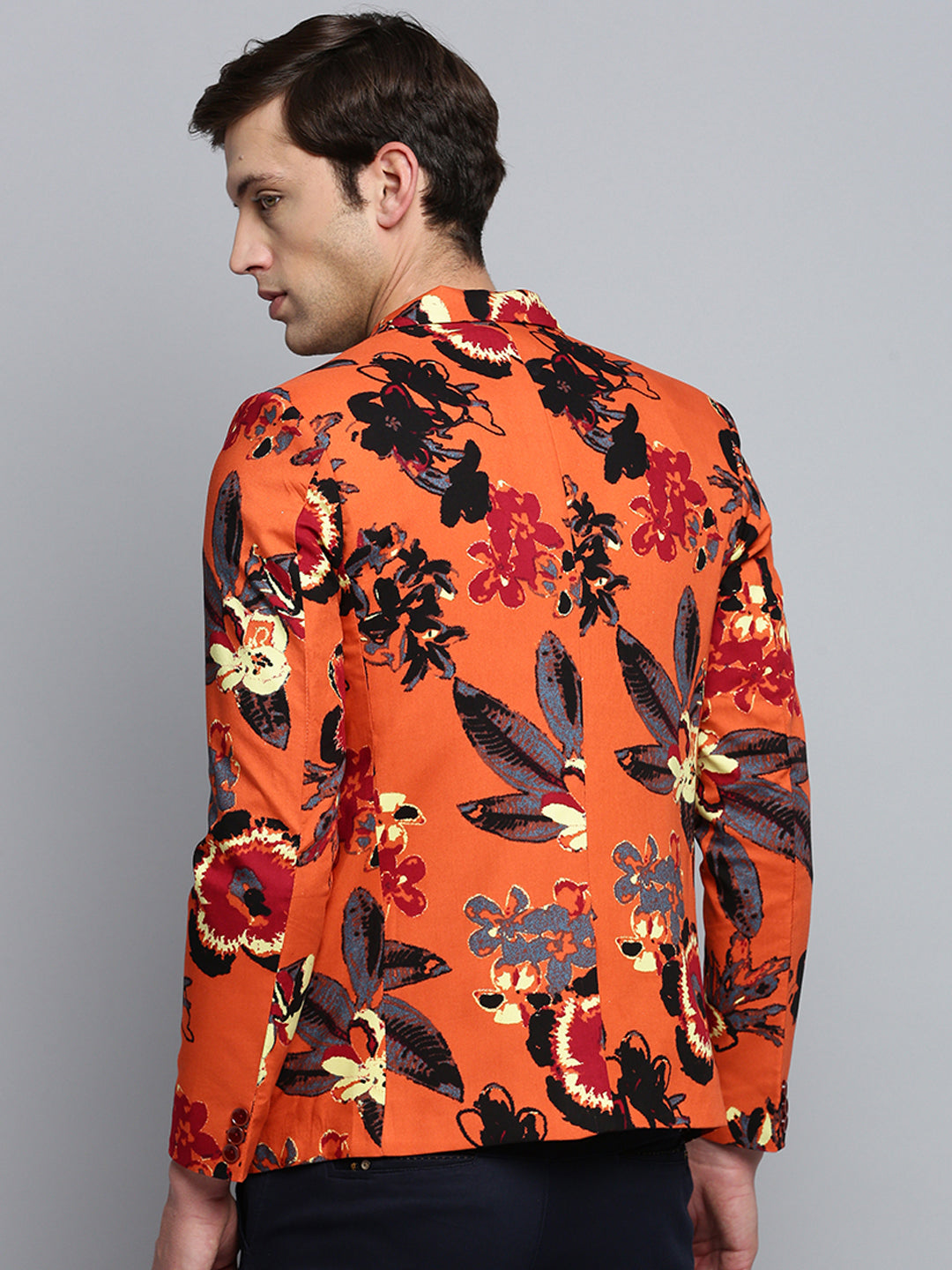 Men Orange Printed Single Breasted Blazer