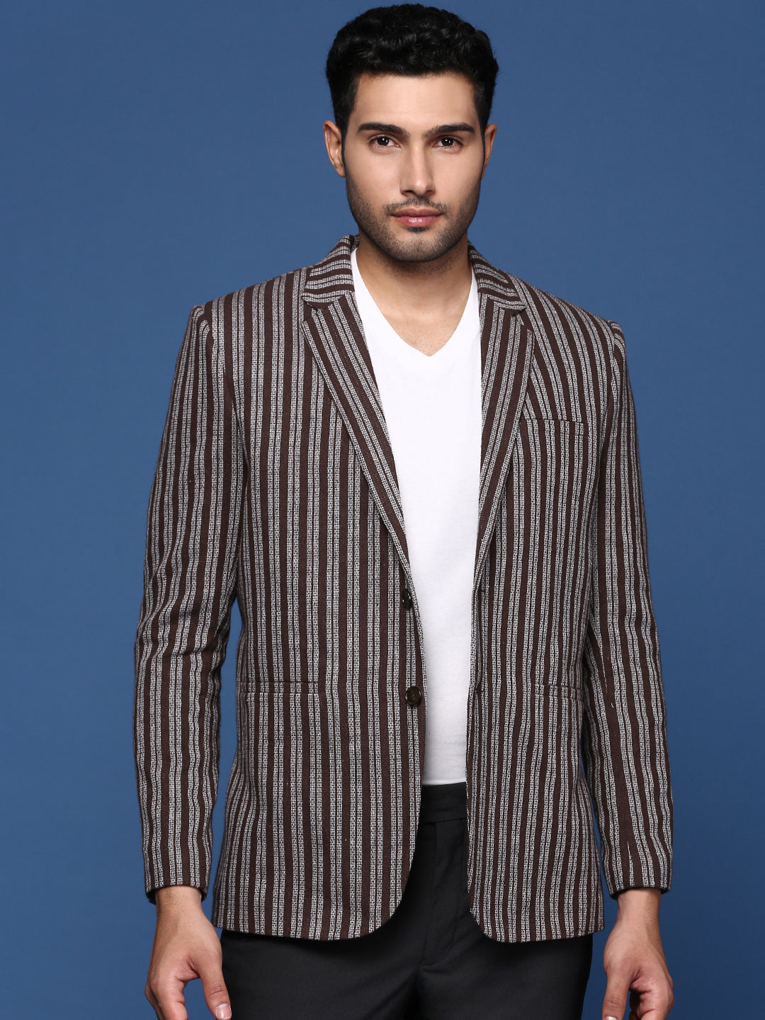 Men Brown Slim Fit Single Breasted Blazer