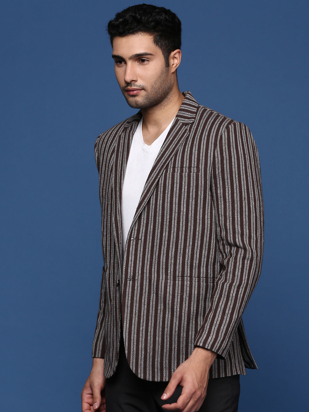 Men Brown Slim Fit Single Breasted Blazer