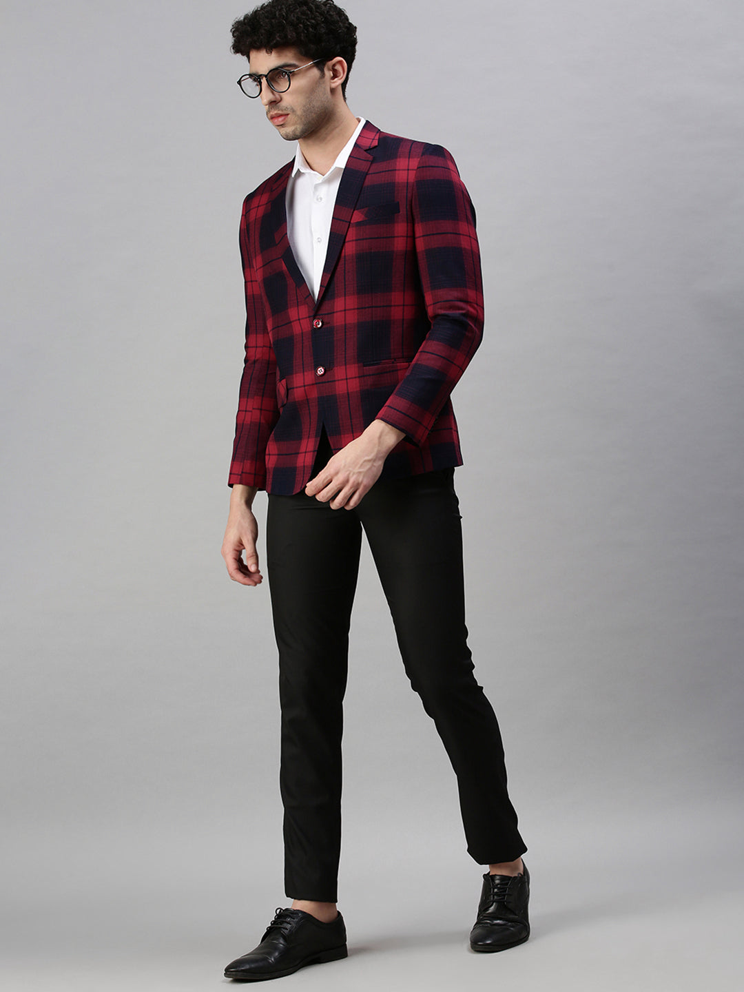 Men's Black Checked Single Breasted Blazer