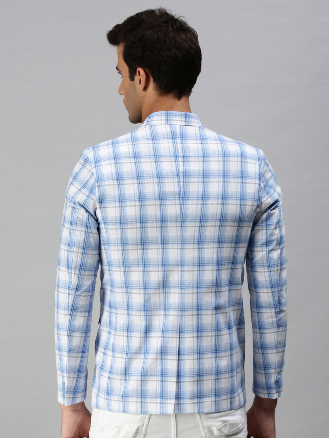 Men's Checked White Single Breasted Blazer