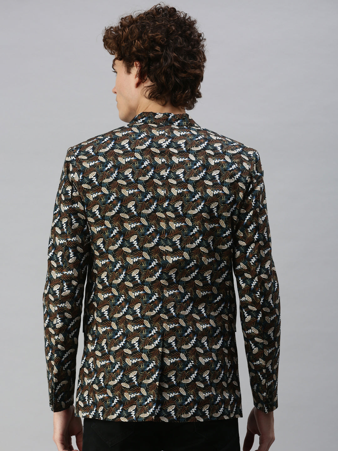 Men Black Printed Single Breasted Blazer