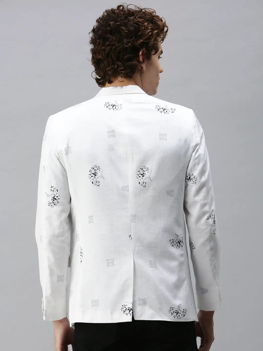 Men's White Printed Single-Breasted Slim-Fit Blazer - from SHOWOFFFF