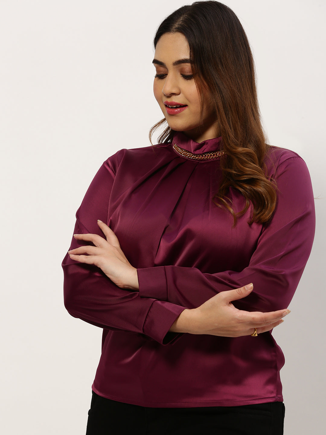 Women Solid Purple Top