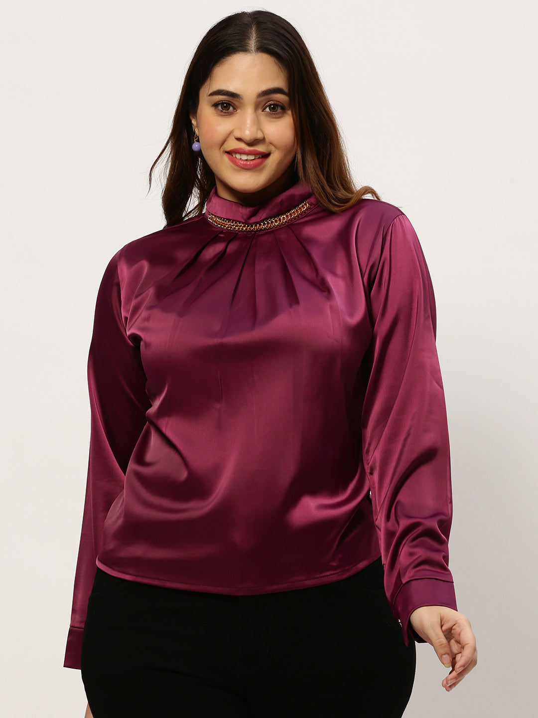 Women Solid Purple Top