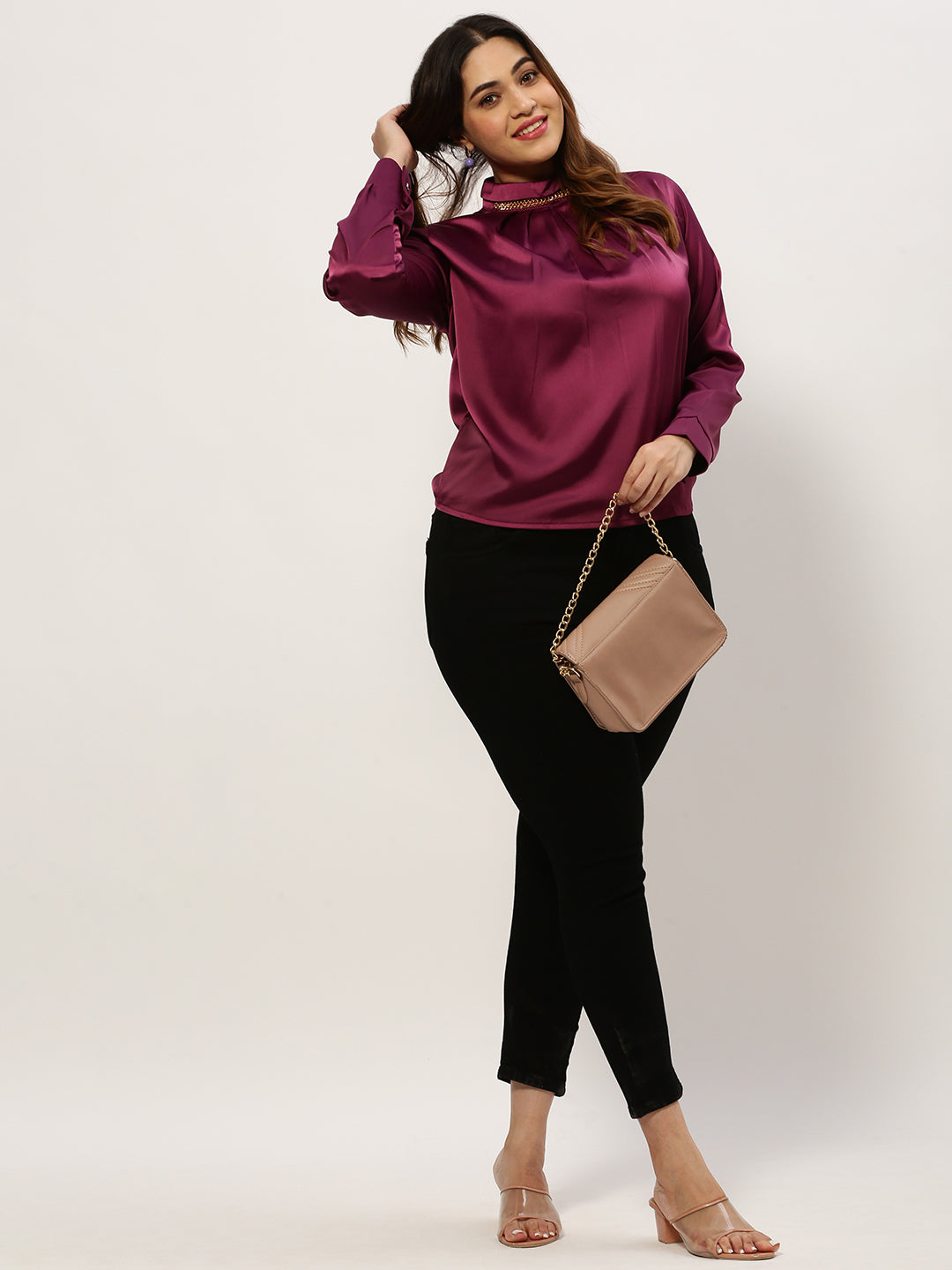 Women Solid Purple Top