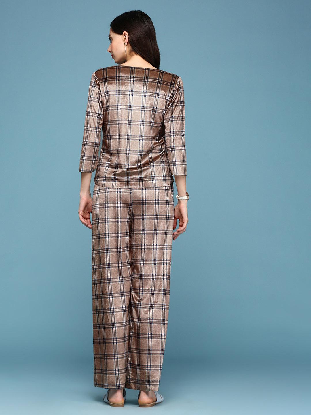 Women's Brown Checked Co-Ords Set With Palazzo
