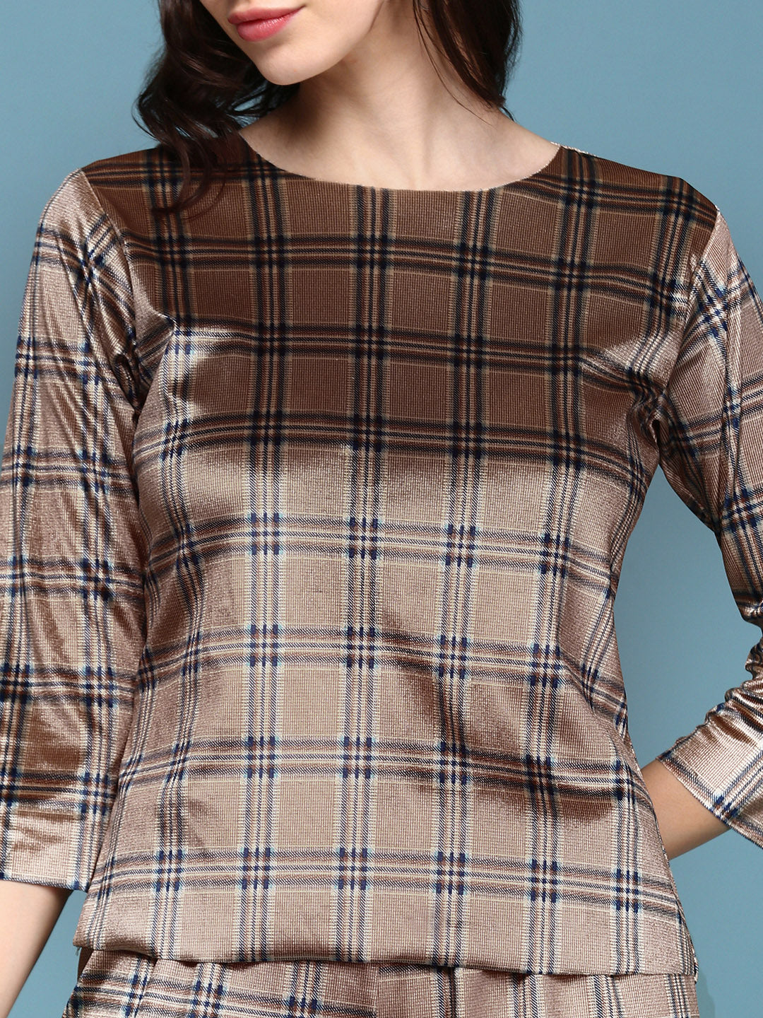 Women's Brown Checked Co-Ords Set With Palazzo