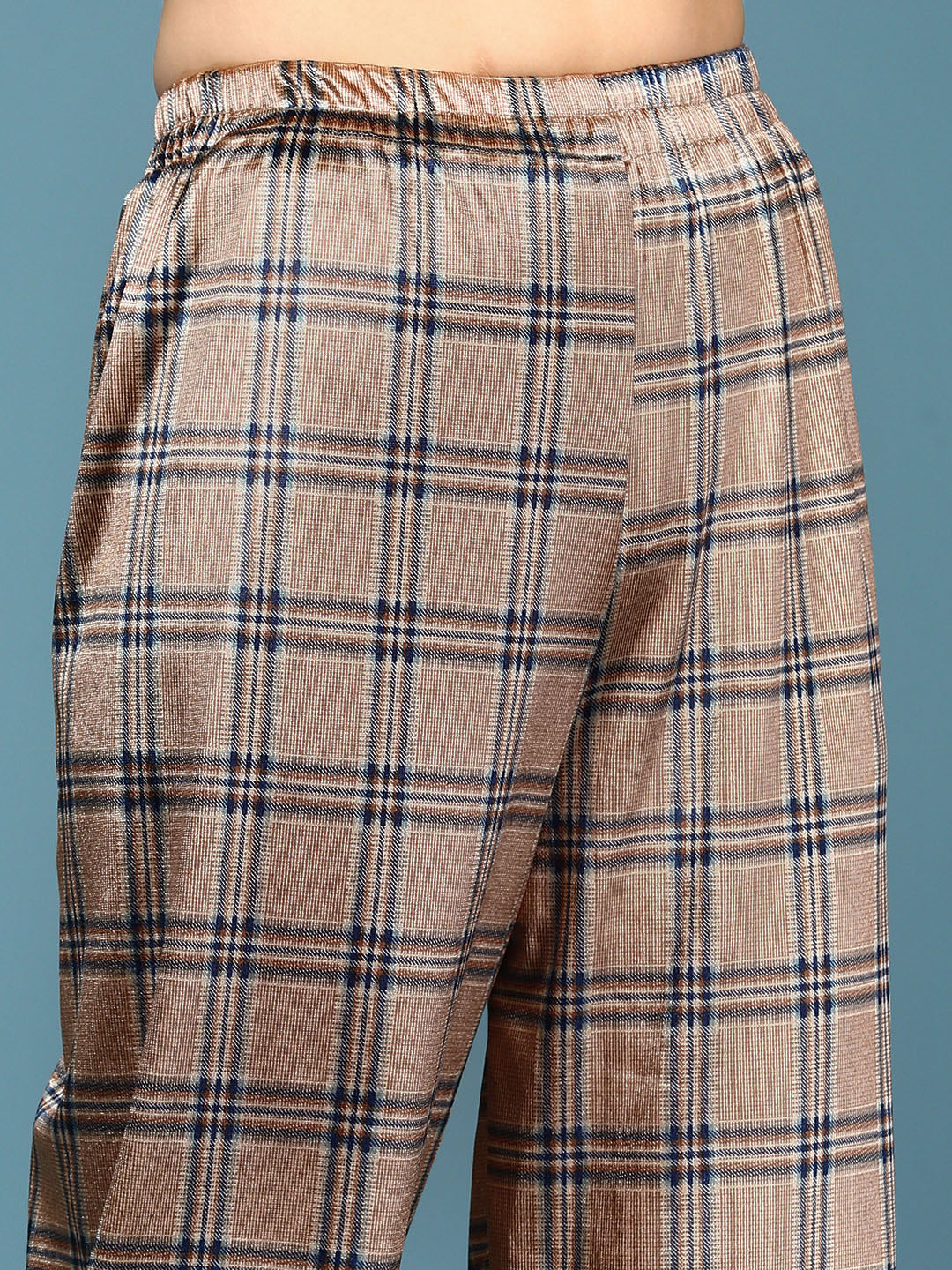 Women's Brown Checked Co-Ords Set With Palazzo