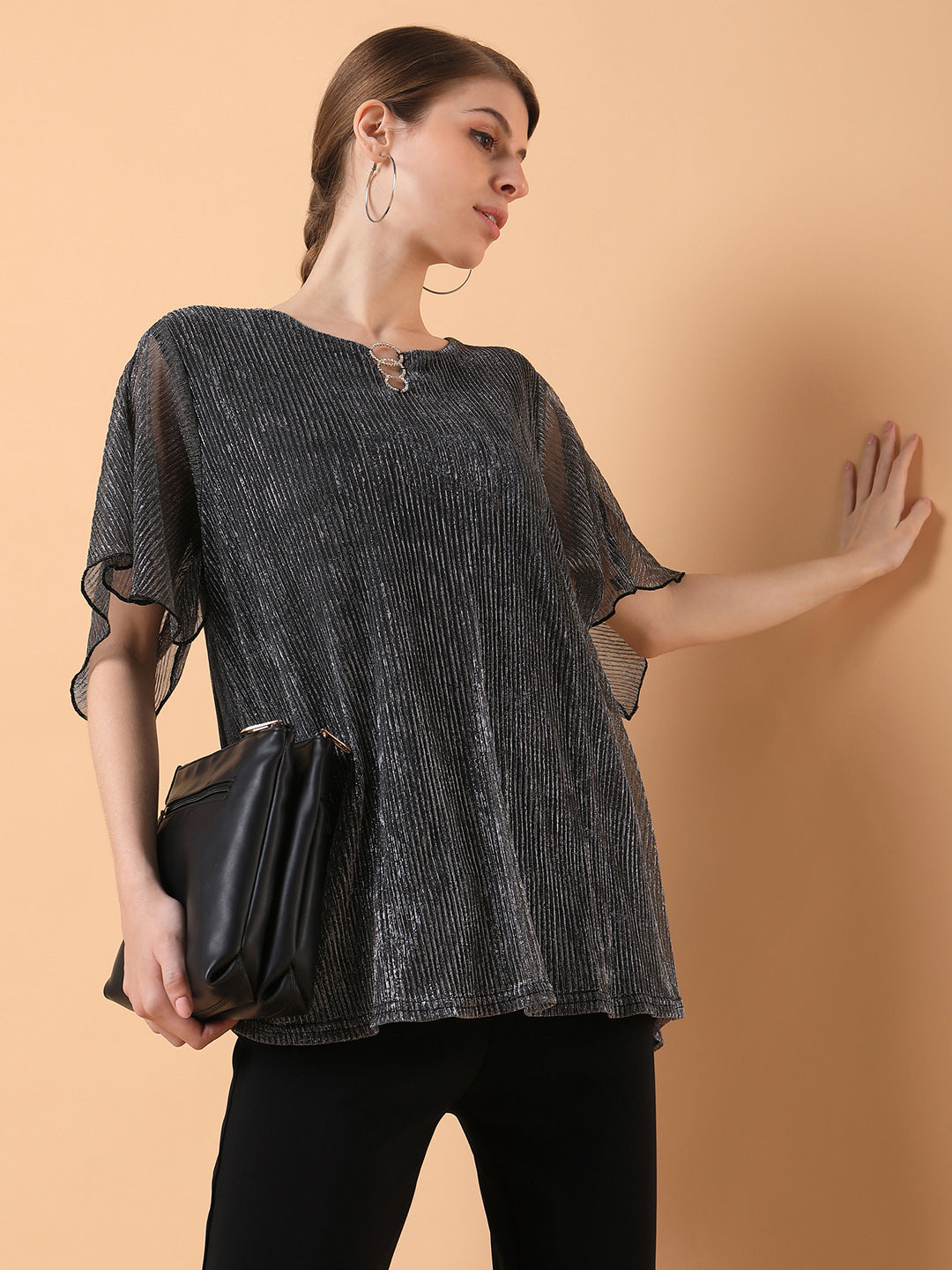 Women Solid Metallic Top