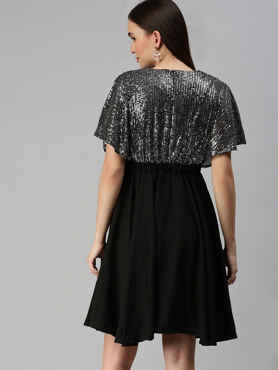 Women Embellished Fit and Flare Black Dress