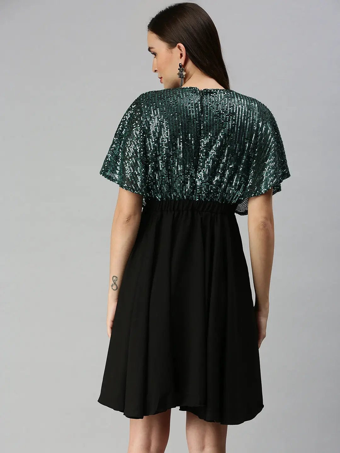 Women's Embellished Fit and Flare Black Dress