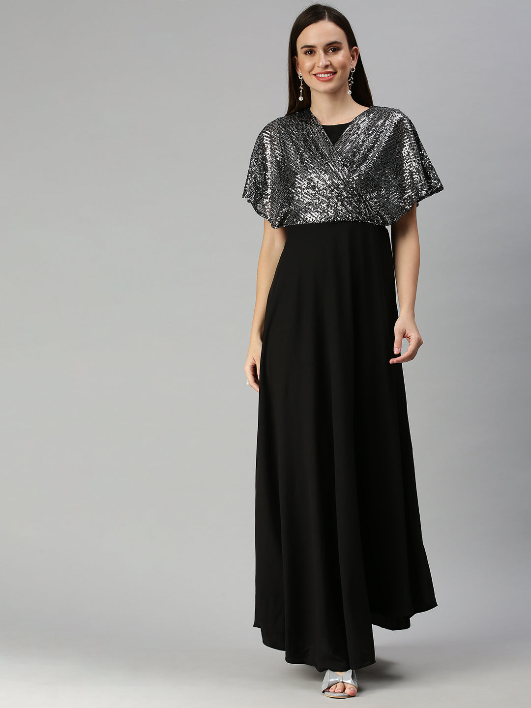 Women Embellished Maxi Black Dress