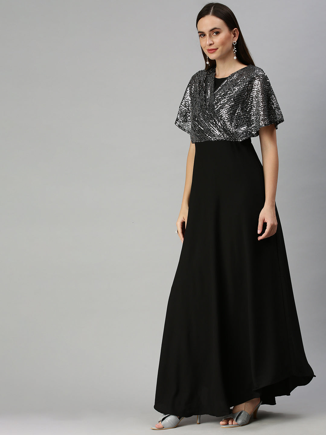 Women Embellished Maxi Black Dress