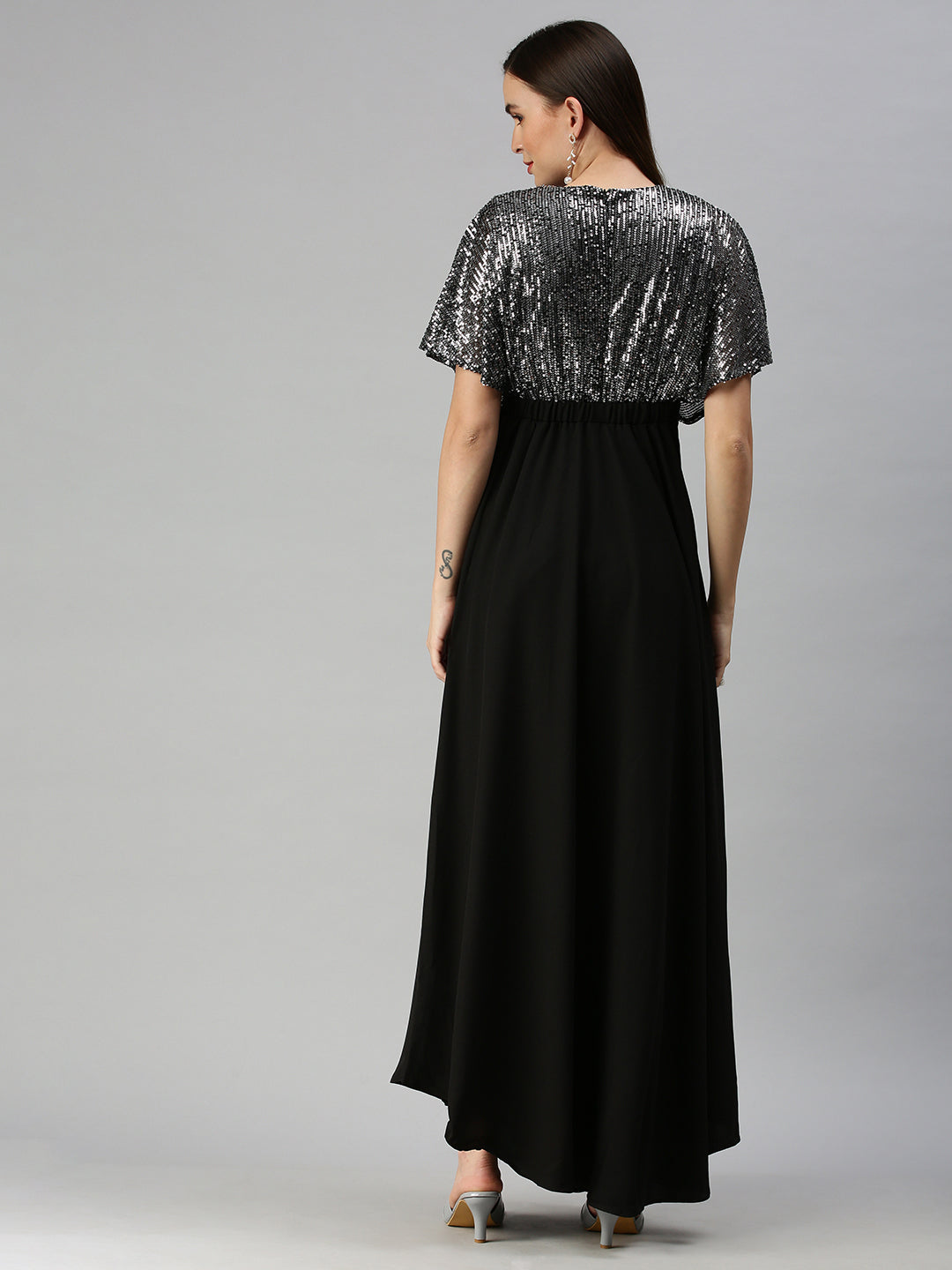 Women Embellished Maxi Black Dress