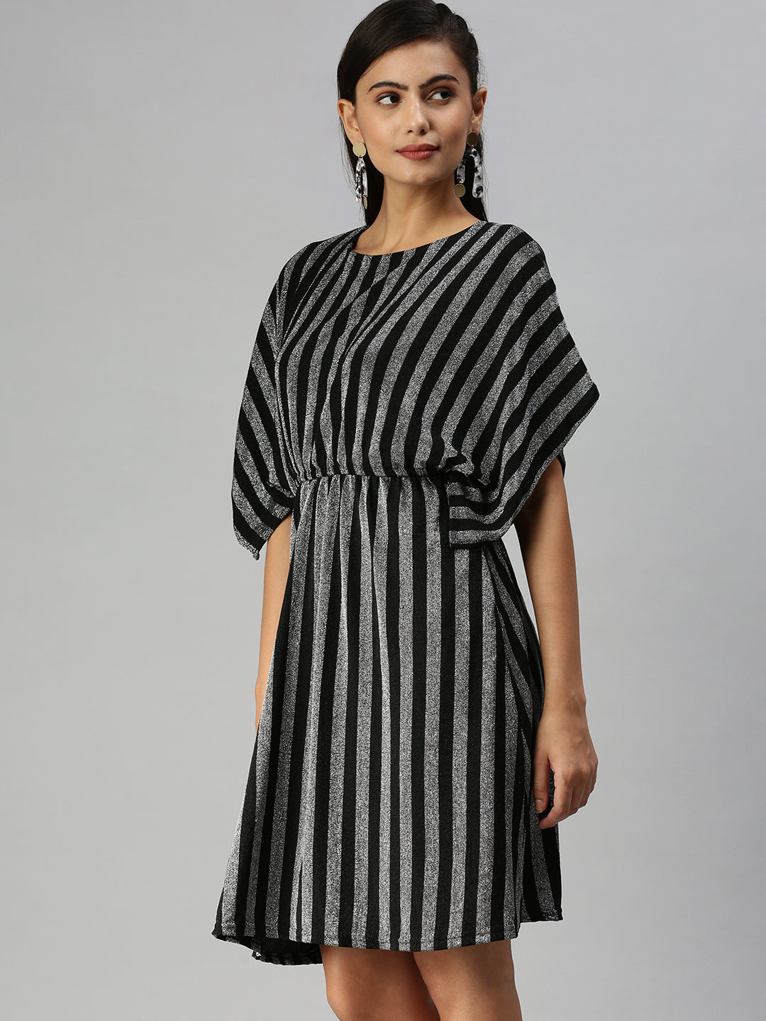 Women Striped Kaftan Silver Dress