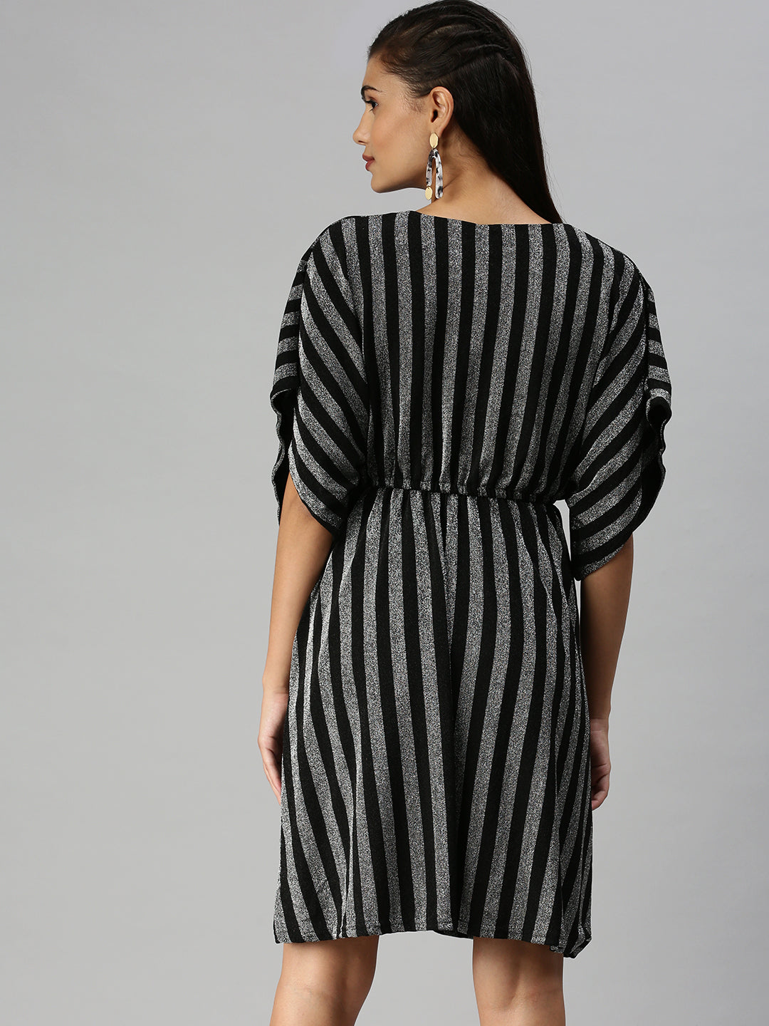 Women Striped Kaftan Silver Dress