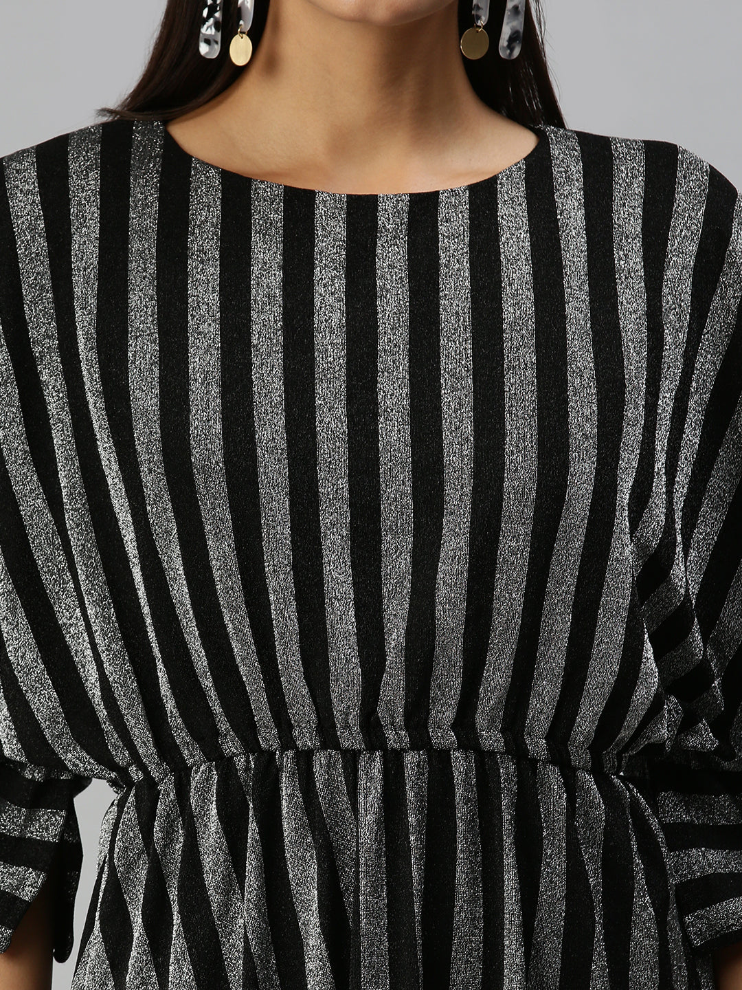 Women Striped Kaftan Silver Dress