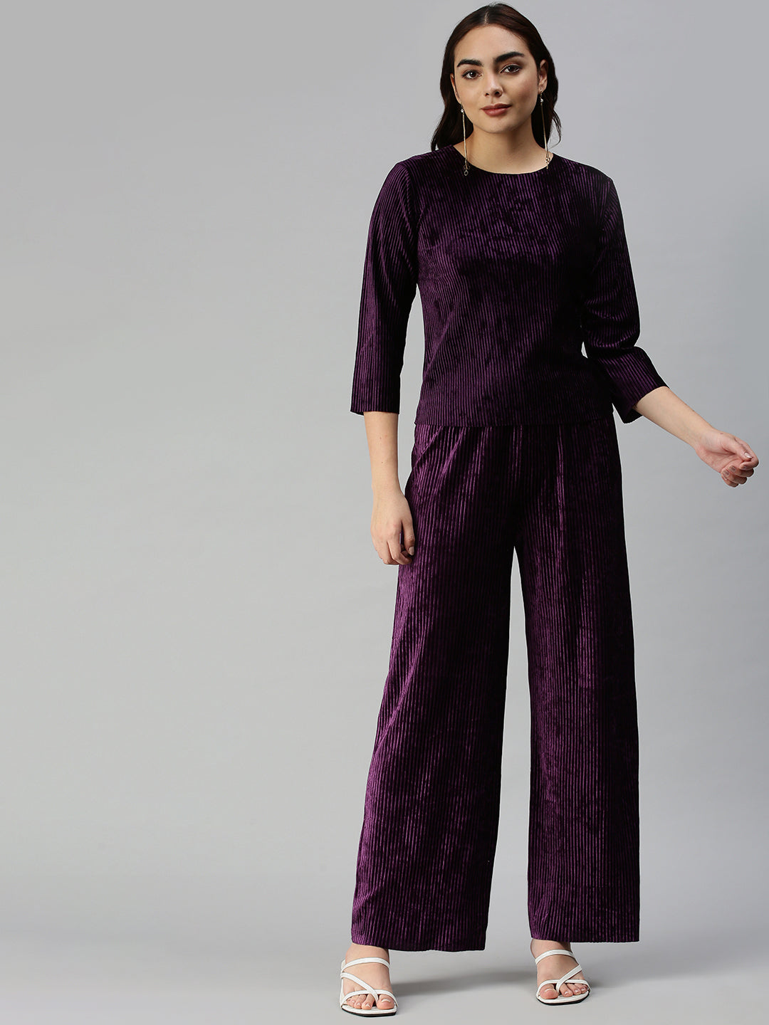 Women Solid Purple Co-Ords Set