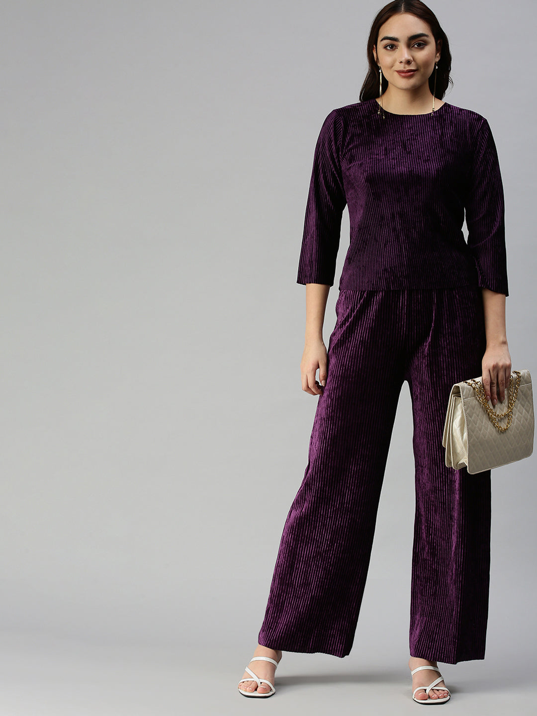 Women Solid Purple Co-Ords Set