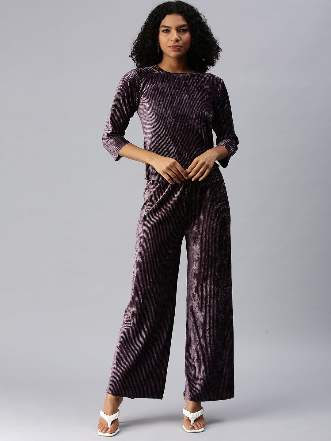 Women Solid Violet Co-Ords Set