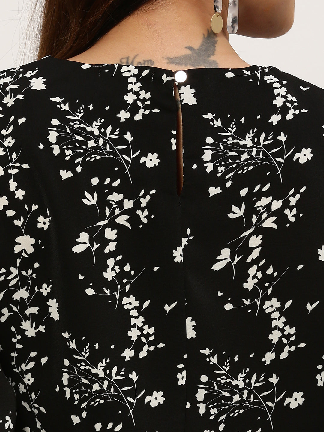 Women Floral Black Top