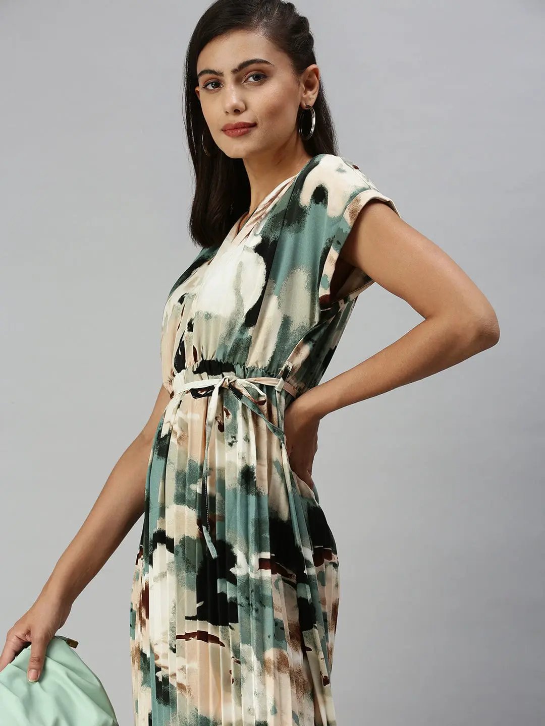 Women's V-Neck Printed Maxi Multi Dress