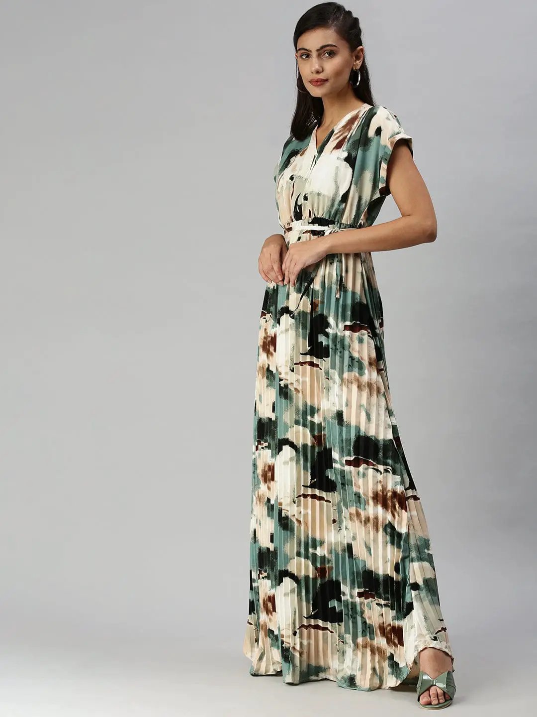 Women's V-Neck Printed Maxi Multi Dress
