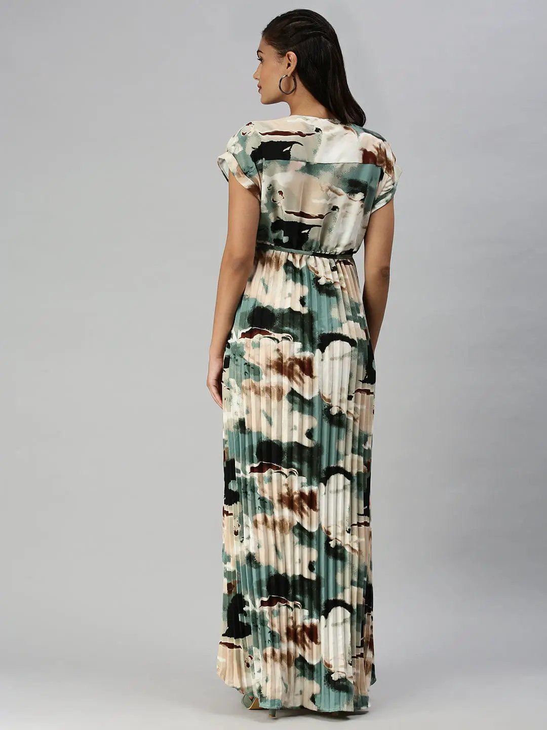 Women's V-Neck Printed Maxi Multi Dress