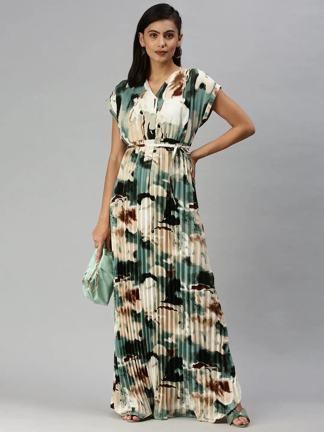 Women's V-Neck Printed Maxi Multi Dress