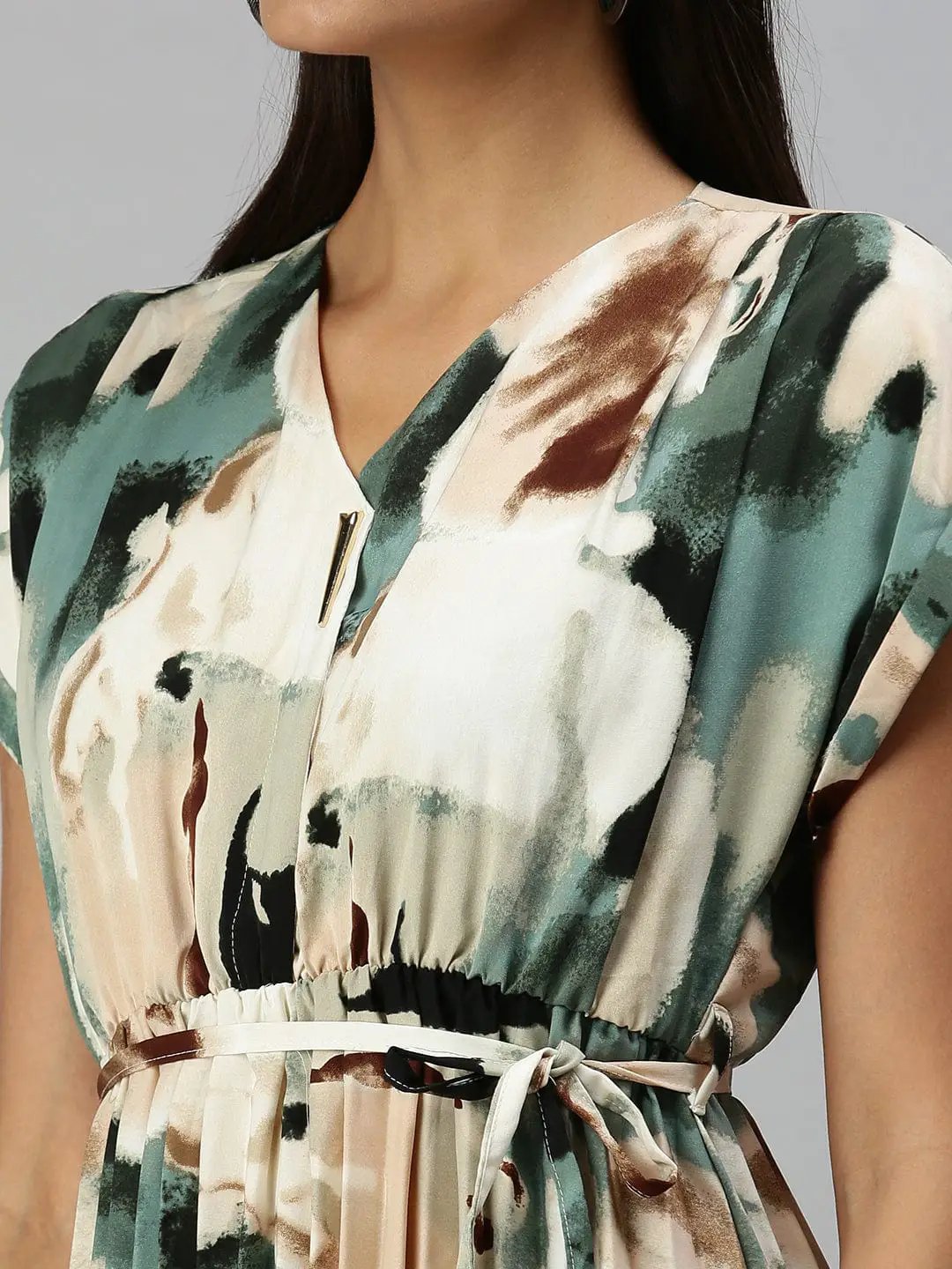 Women's V-Neck Printed Maxi Multi Dress